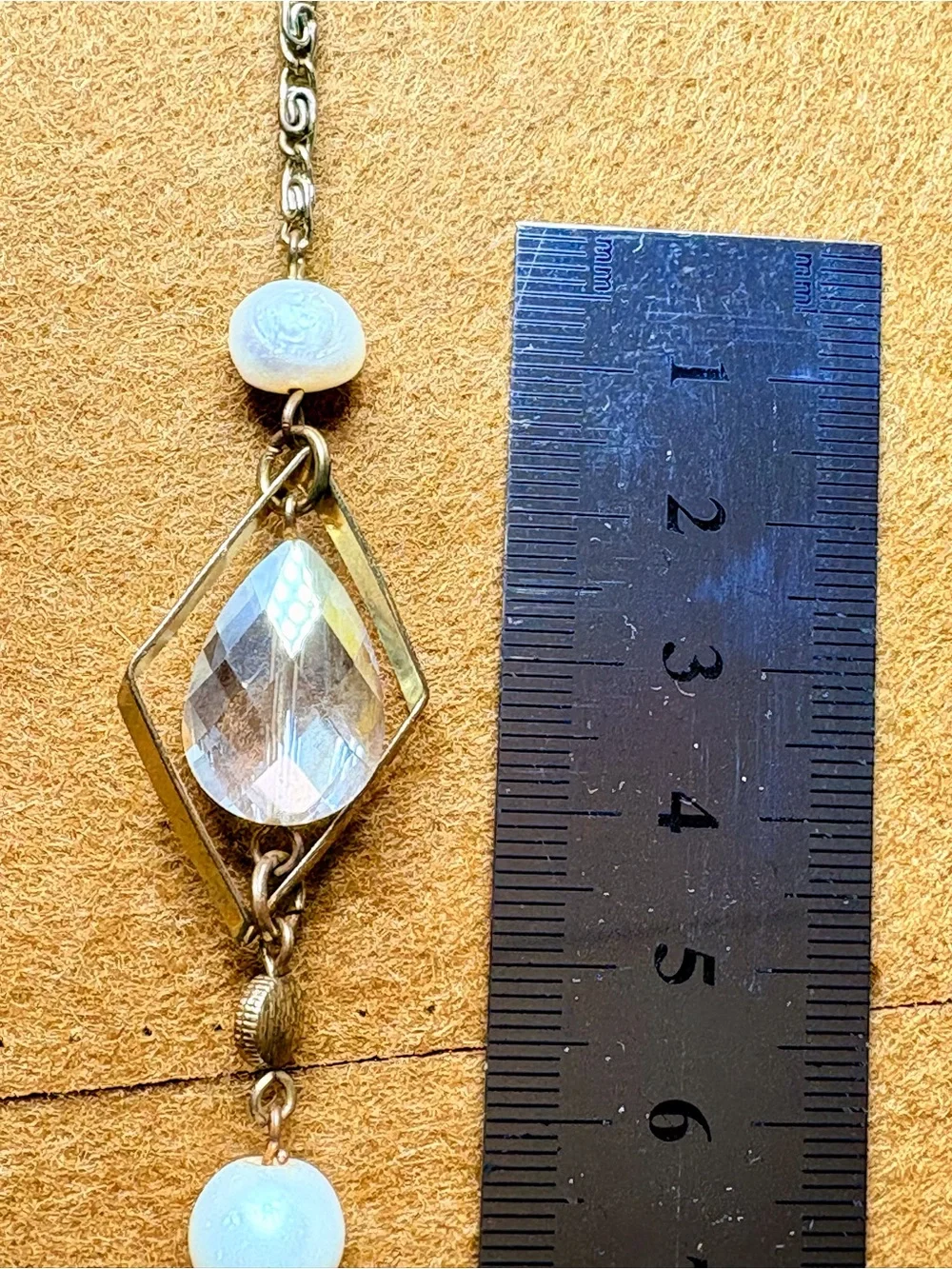 Vintage Elegant Gold-Tone Beaded Long Necklace with Clear and Cream Accents